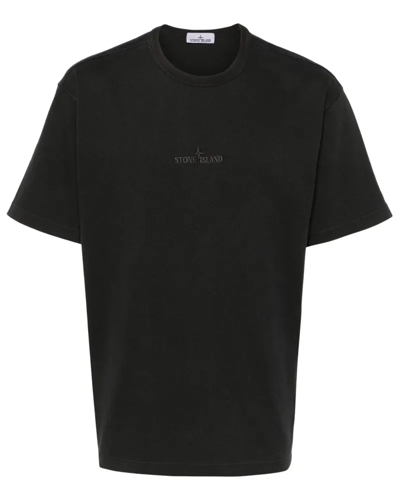 Stone Island T-Shirt mit Logo-Stickerei - Schwarz Schwarz