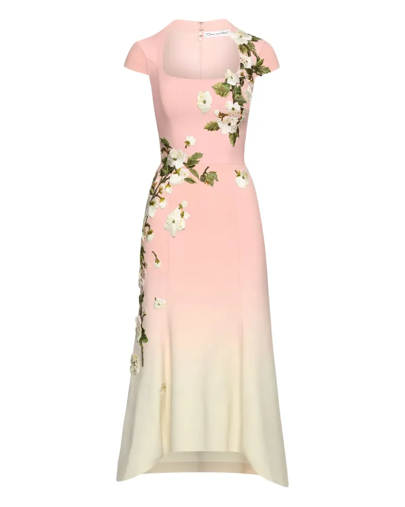 Oscar de la Renta Midikleid mit Blumenstickerei - Rosa Rosa