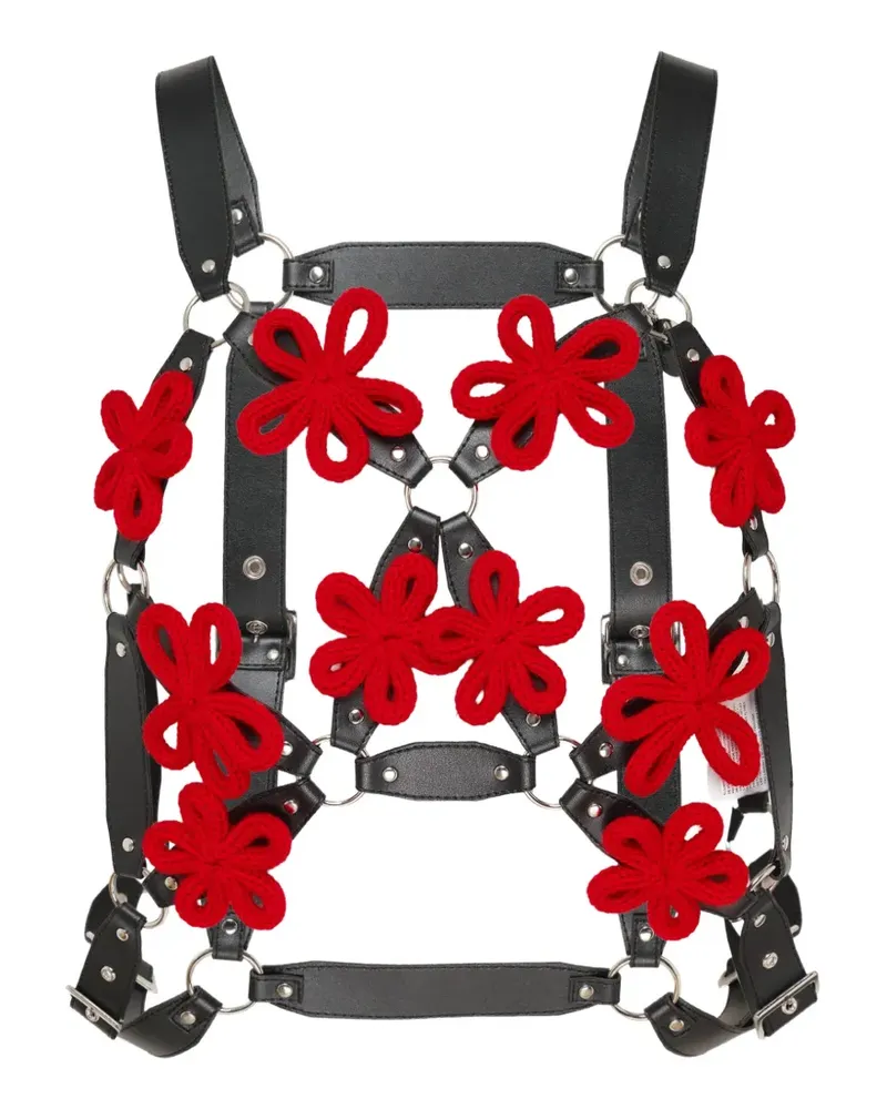 Noir Kei Ninomiya floral-applique harness top - Schwarz Schwarz