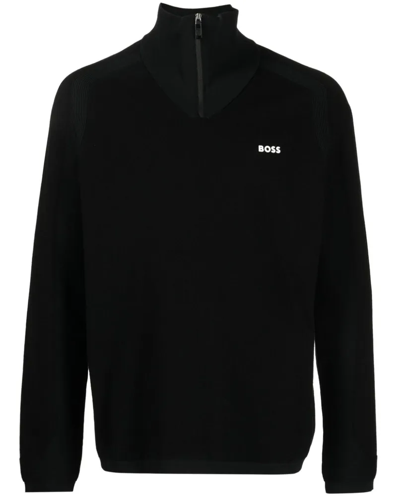 HUGO BOSS Pullover mit kurzem Reißverschluss - Schwarz Schwarz