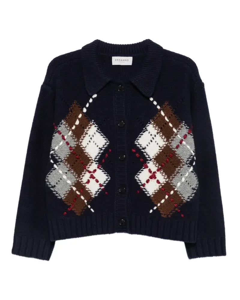 Ermanno Scervino argyle-knit collared cardigan - Blau Blau