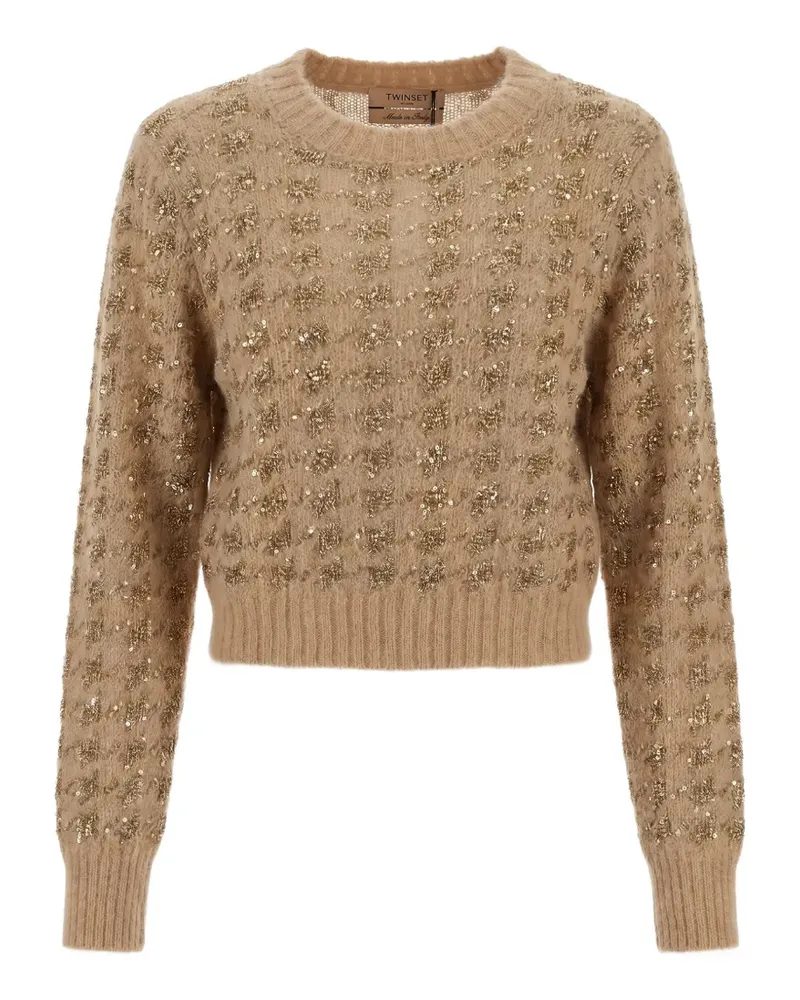 Twin-Set sequin-embellished knitted sweater - Nude Nude
