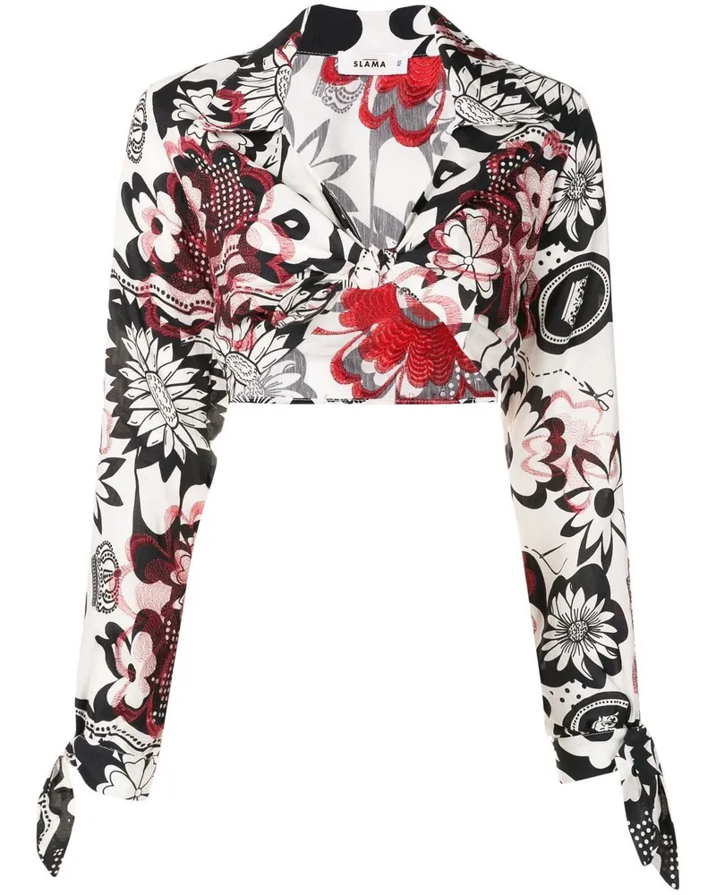 Amir Slama Cropped-Bluse mit Blumen-Print - Schwarz Schwarz
