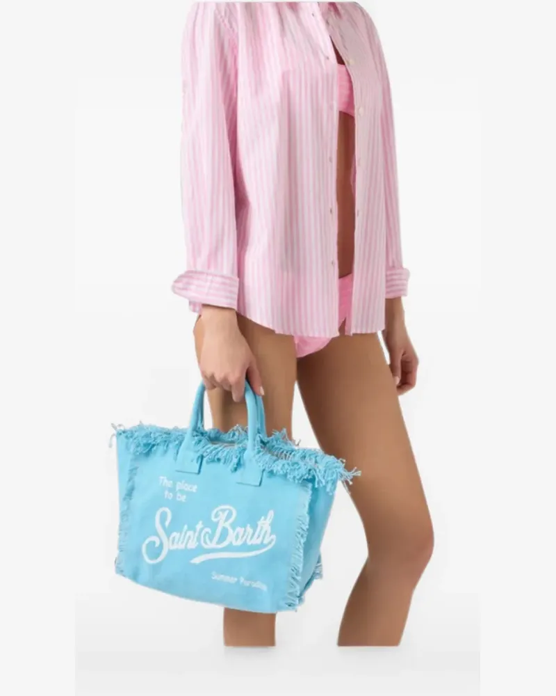 MC2 Saint Barth Colette fringed logo-print tote bag - Blau Blau