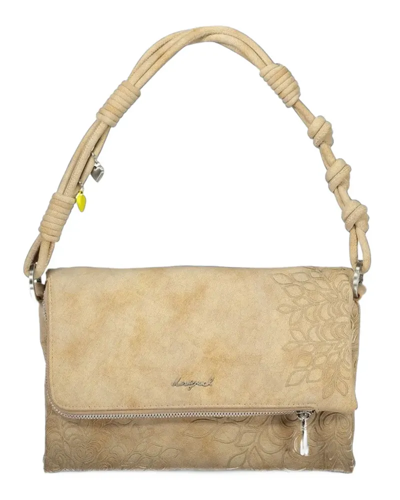 Desigual Mittelgroße Schultertasche mit Blumenprägung - Nude Nude