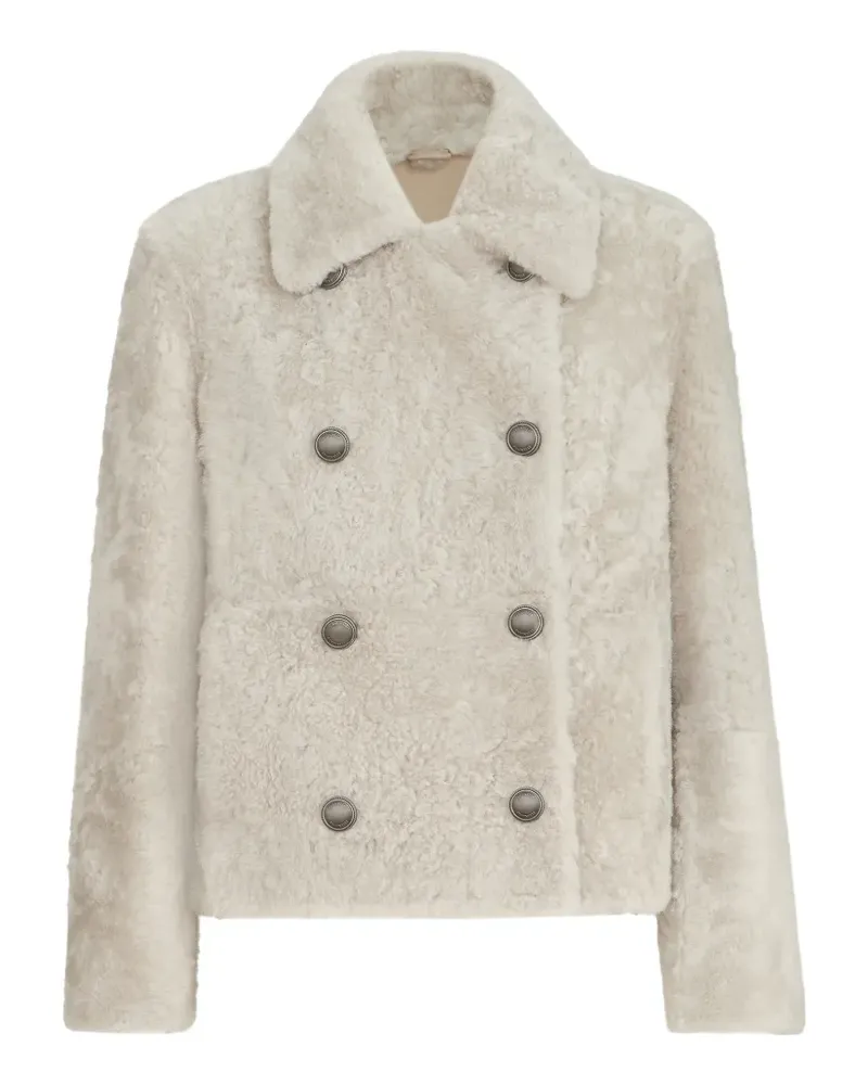 Brunello Cucinelli fuzzy shearling pea coat - Nude Nude