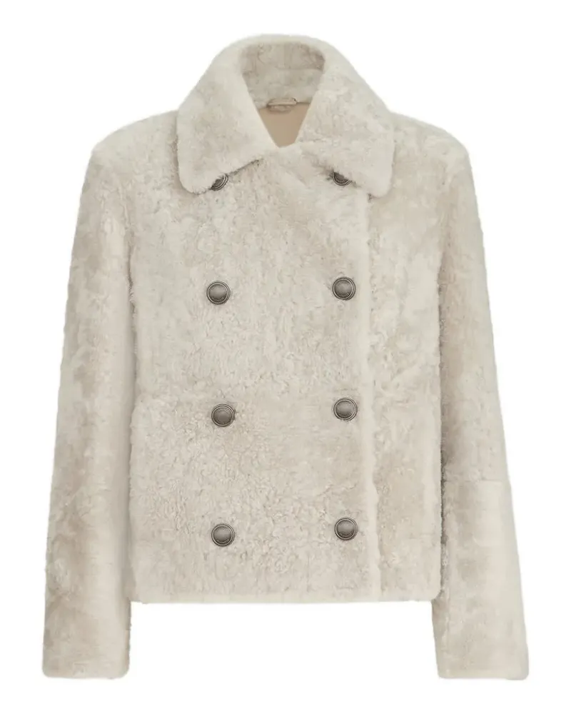 Brunello Cucinelli Fuzzy Shearling Pea Coat - Nude Nude