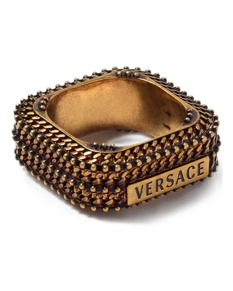 Versace Eckiger Ring mit Logo-Schild - Gold Gold