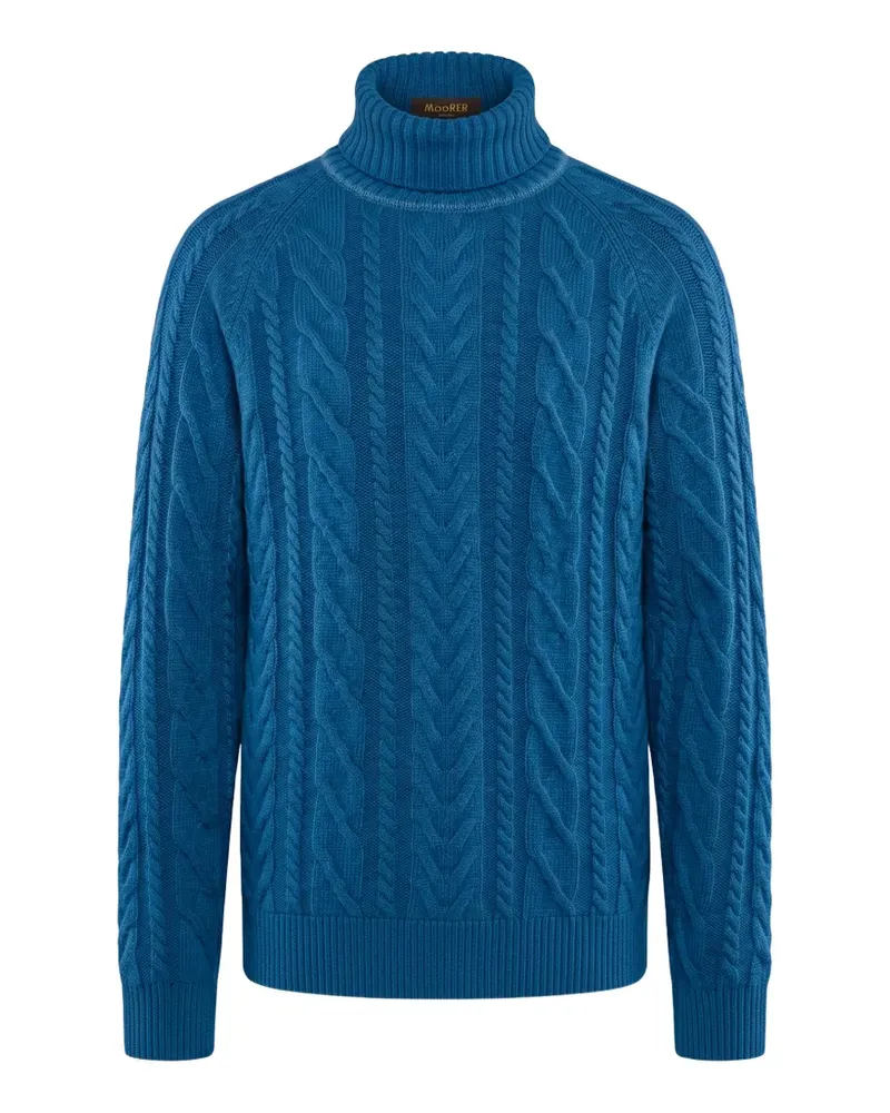 MOORER Rollkragenpullover mit Zopfmuster - Blau Blau