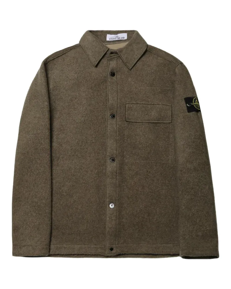 Stone Island Hemdjacke aus Wolle mit Kompass-Patch - Grün Grün
