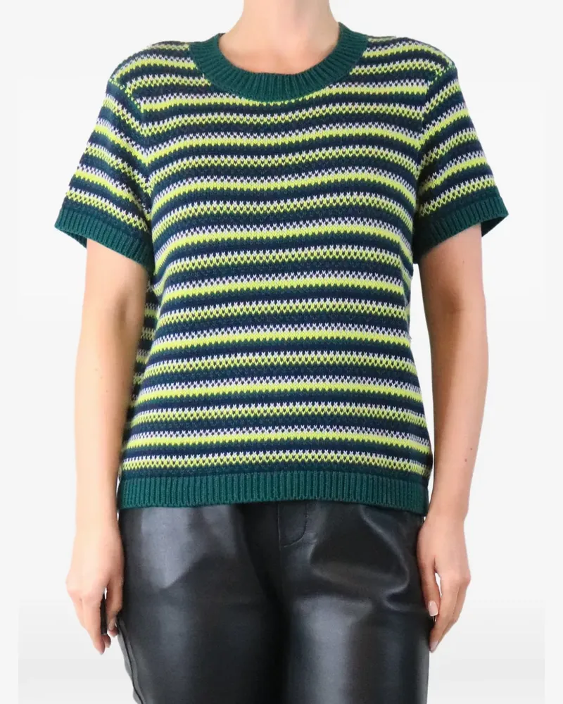 YMC Mitchell crochet striped short-sleeve sweater - Grün Grün