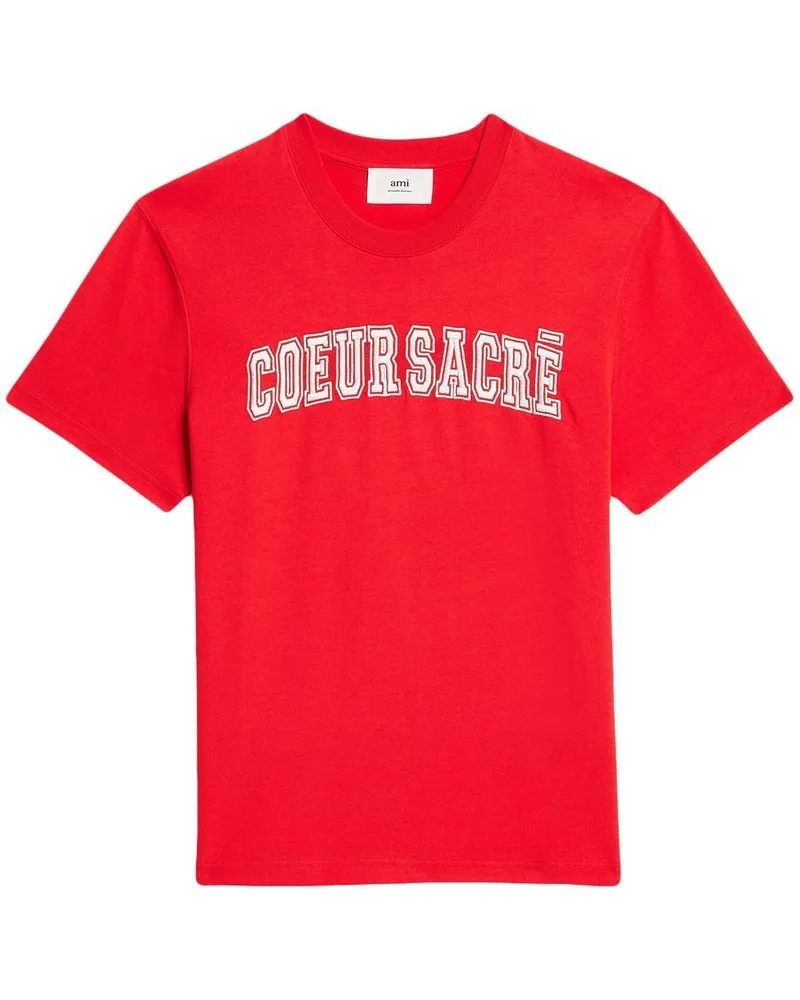 AMI Paris T-Shirt mit Logo-Stickerei - Rot Rot