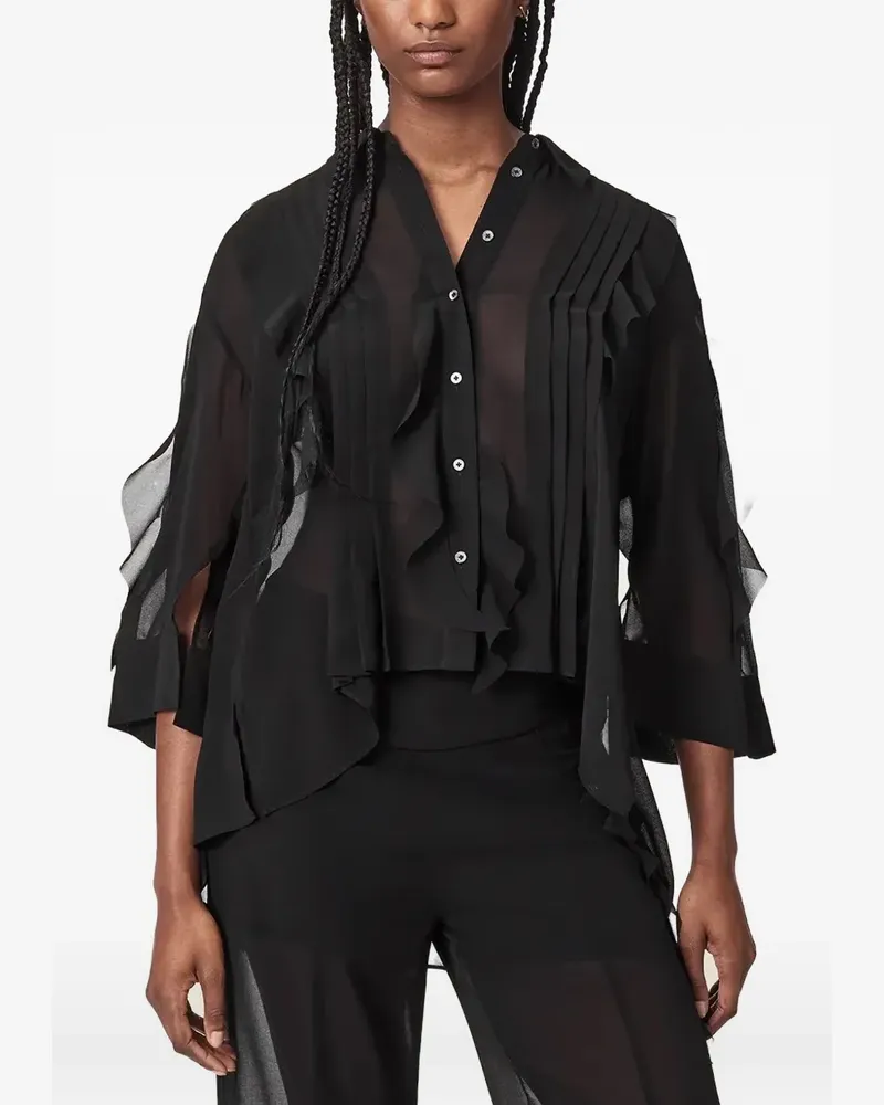 AllSaints Bluse mit Rüschenkragen - Schwarz Schwarz