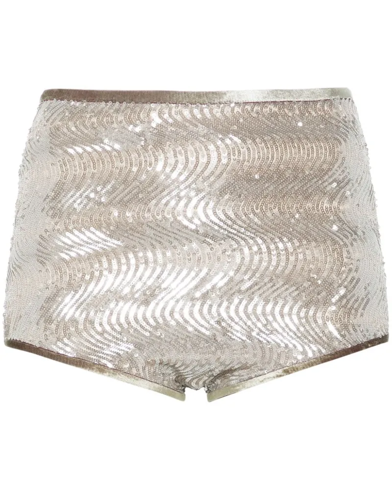 forte_forte High-Waist-Shorts mit Pailletten - Silber Silber