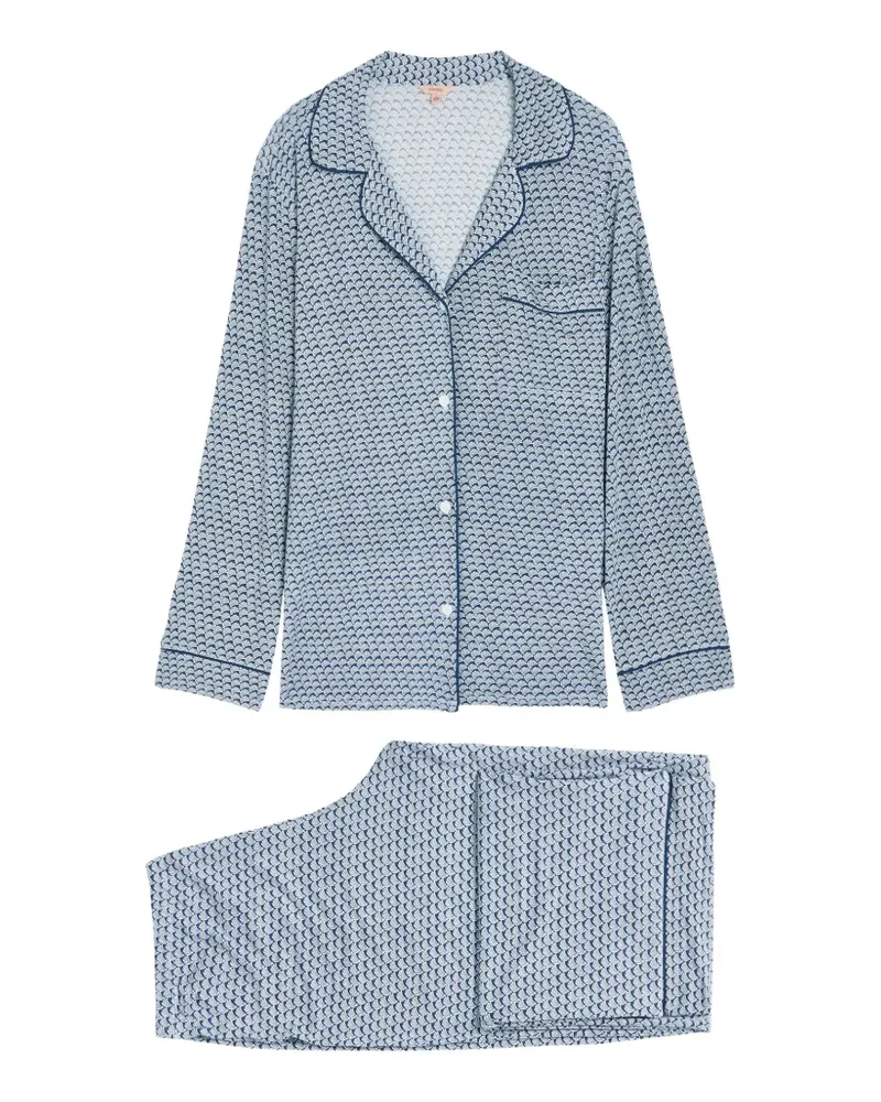 Eberjey Paspelierter Pyjama mit Muschel-Print - Blau Blau
