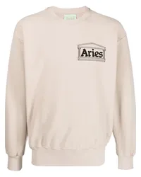 Aries Geripptes Sweatshirt mit Logo-Print Nude