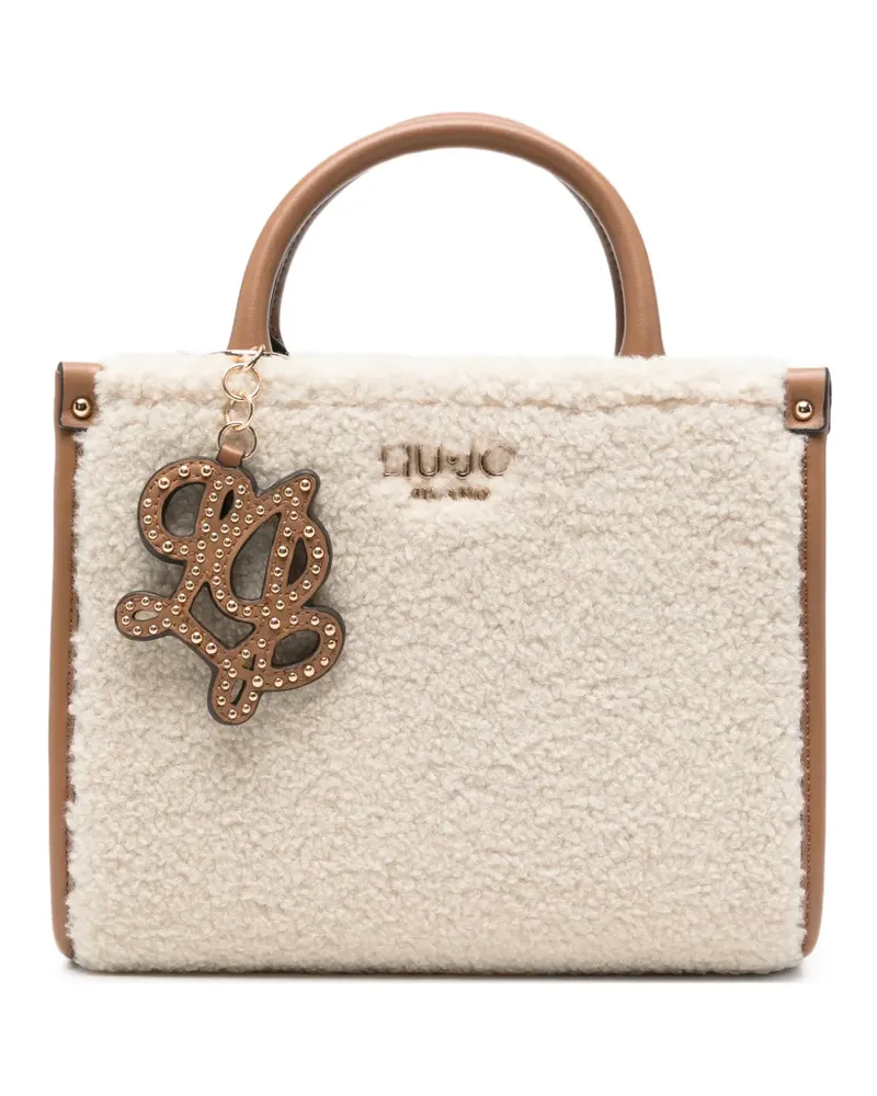 Liu Jo faux-shearling logo-plaque tote bag - Nude Nude