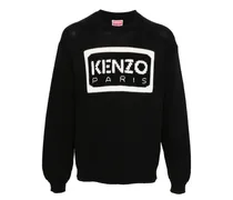 Strickpullover mit Intarsien-Logo - Schwarz