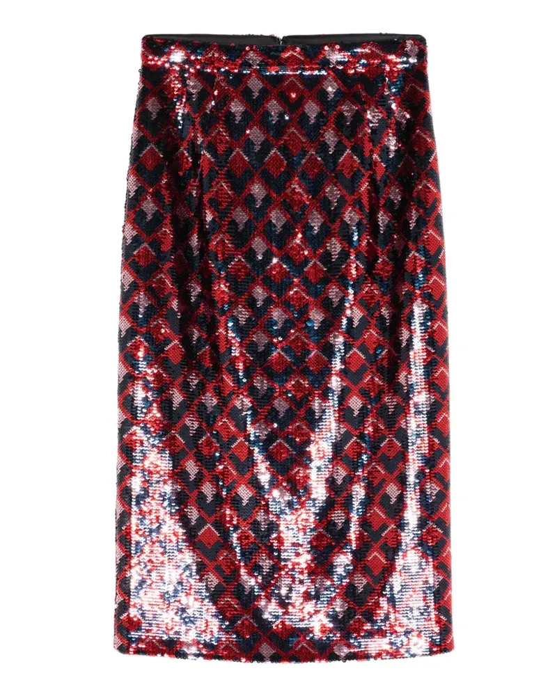 N° 21 Geometrisch gewebter Rock mit Pailletten - Rot Rot