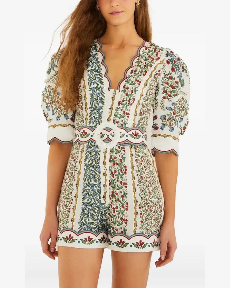 FARM Rio Fruit Beauty floral-print scalloped-trim playsuit - Weiß Weiß
