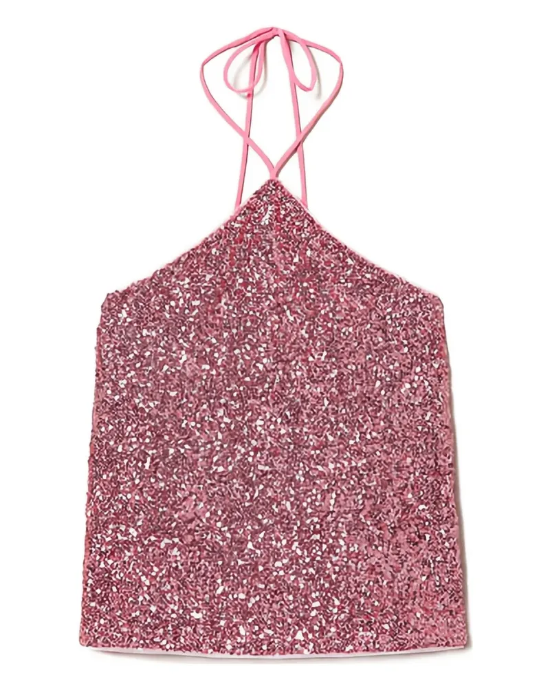 Twin-Set Neckholder-Top mit Pailletten - Rosa Rosa
