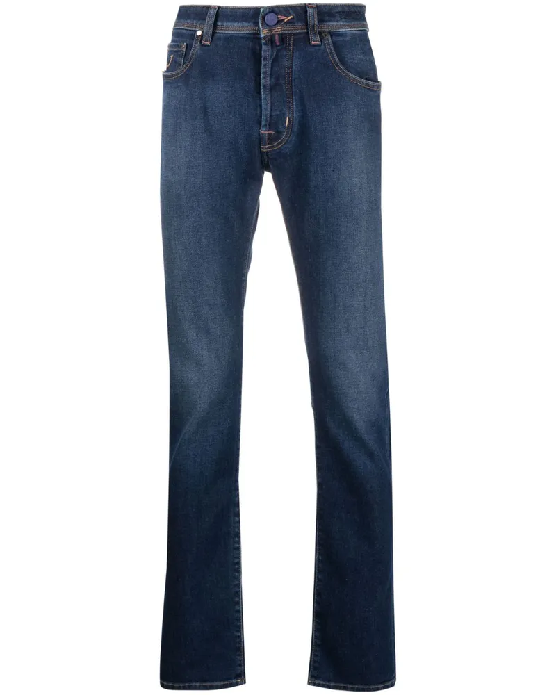 Jacob Cohën Schmale Jeans mit Logo-Stickerei - Blau Blau