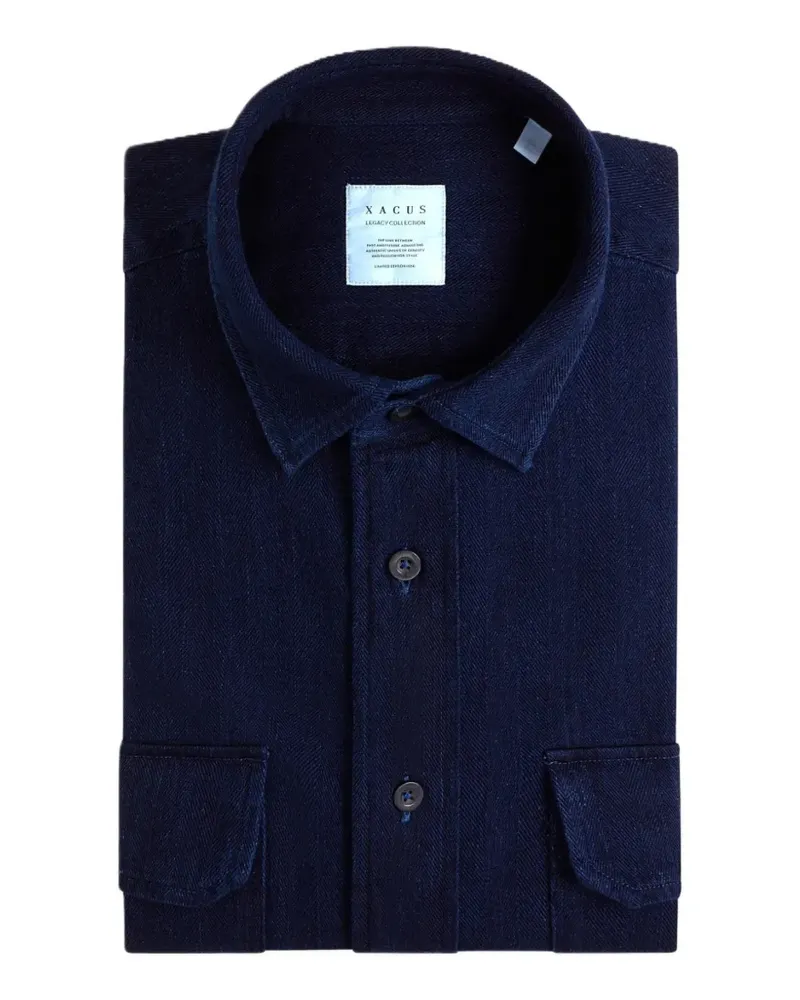 XACUS Heritage Hemd mit Fischgrätenmuster - Blau Blau