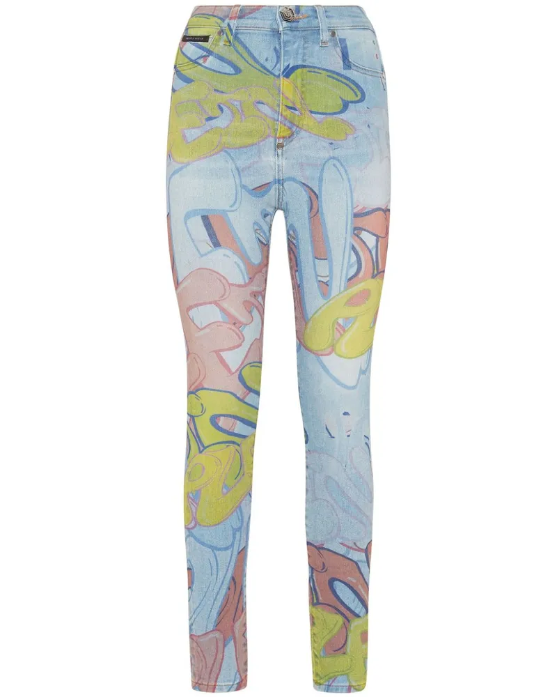 Philipp Plein Bombing Skinny-Jeans mit Graffiti-Print - Blau Blau