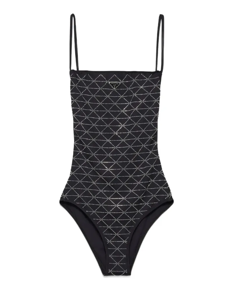 Prada Einteiliger Badeanzug aus Jersey mit Strasssteinen - Schwarz Schwarz