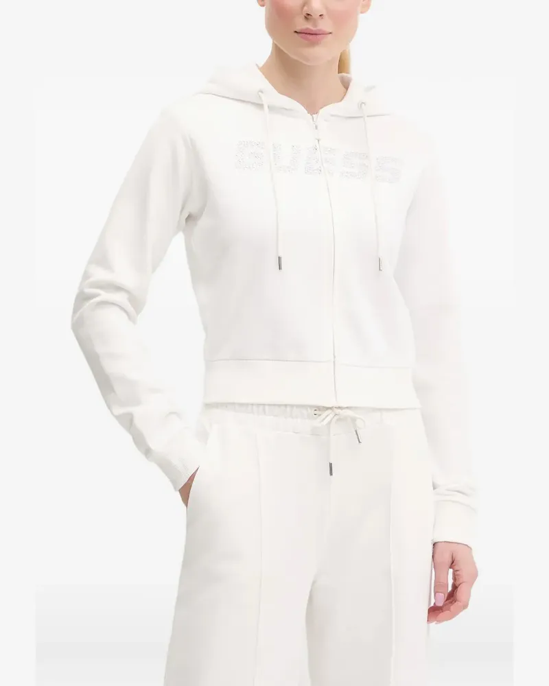 Guess rhinestone-logo zip-up hoodie - Weiß Weiß
