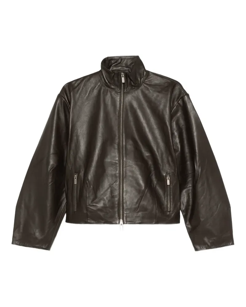 St. Agni cocoon zip leather jacket - chocolate - Braun Braun