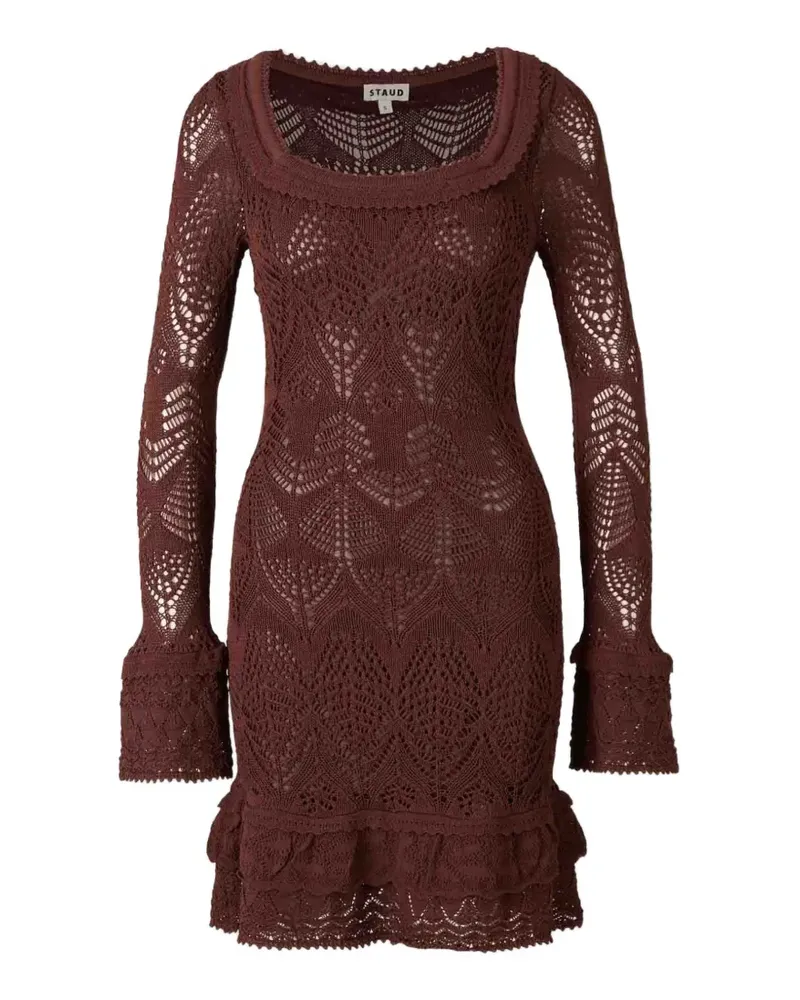 STAUD crochet-knit ruffled mini dress - Braun Braun