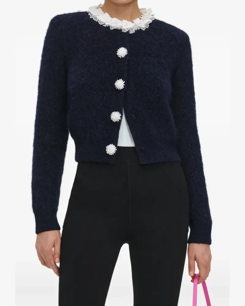 Self-Portrait Marineblauer Pullover mit Perlenbesatz Blau