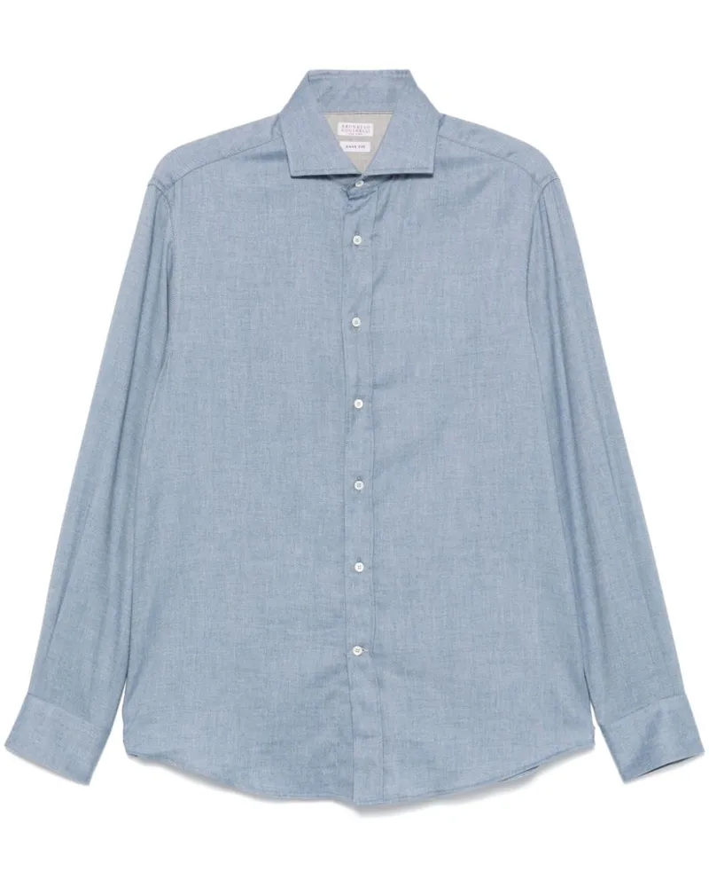 Brunello Cucinelli Hemd mit Fischgrätenmuster - Blau Blau