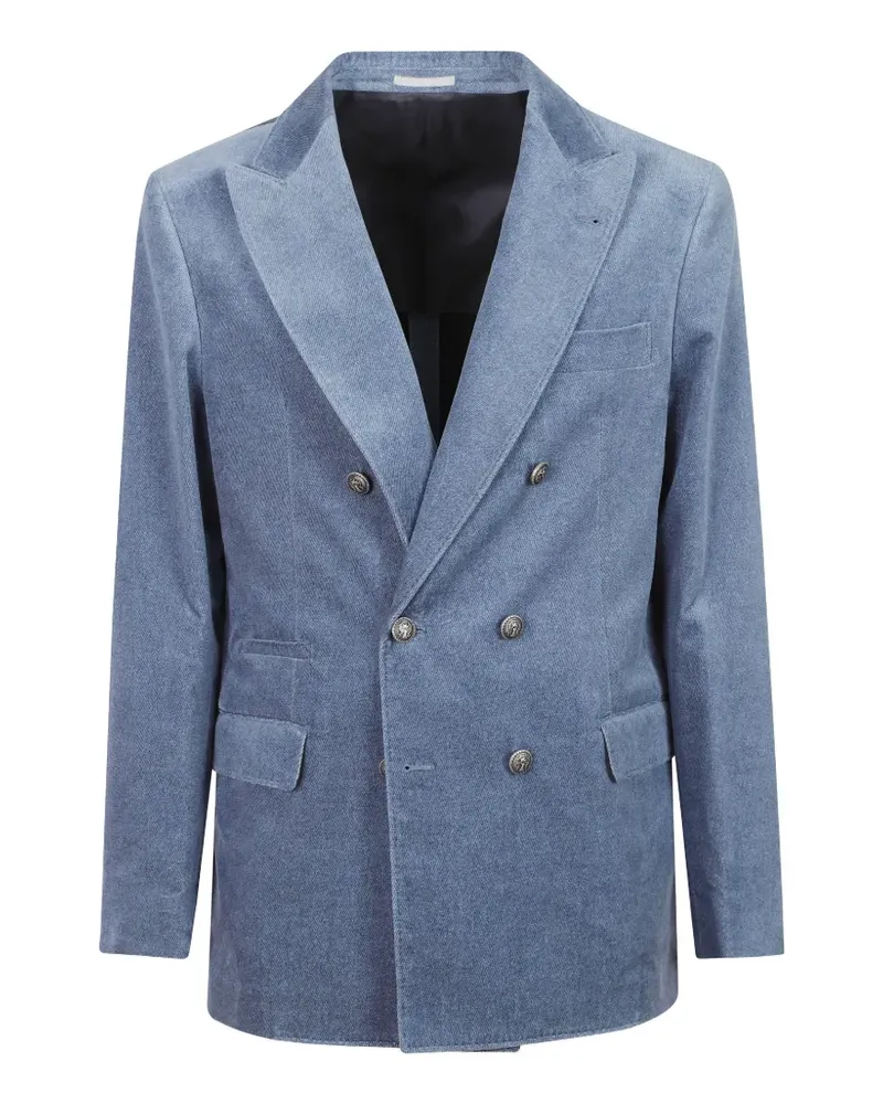 Brunello Cucinelli denim-effect cotton velvet one-and-a-half breasted tailor blazer with metal buttons - Blau Blau