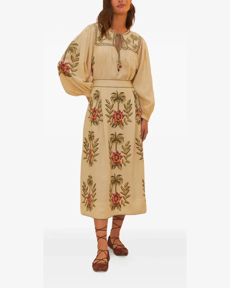 FARM Rio Bestickte Tropical Flower Bluse - Nude Nude
