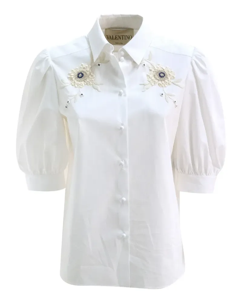 Valentino Garavani floral-appliqué puffed-sleeve shirt - Weiß Weiß