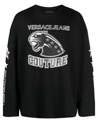 Versace Jeans Langarmshirt mit Logo-Print Schwarz