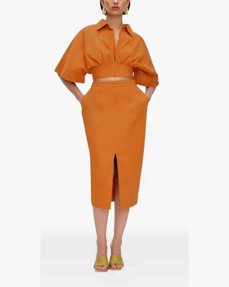 Andrea Iyamah Alu front-slit midi skirt - Orange Orange