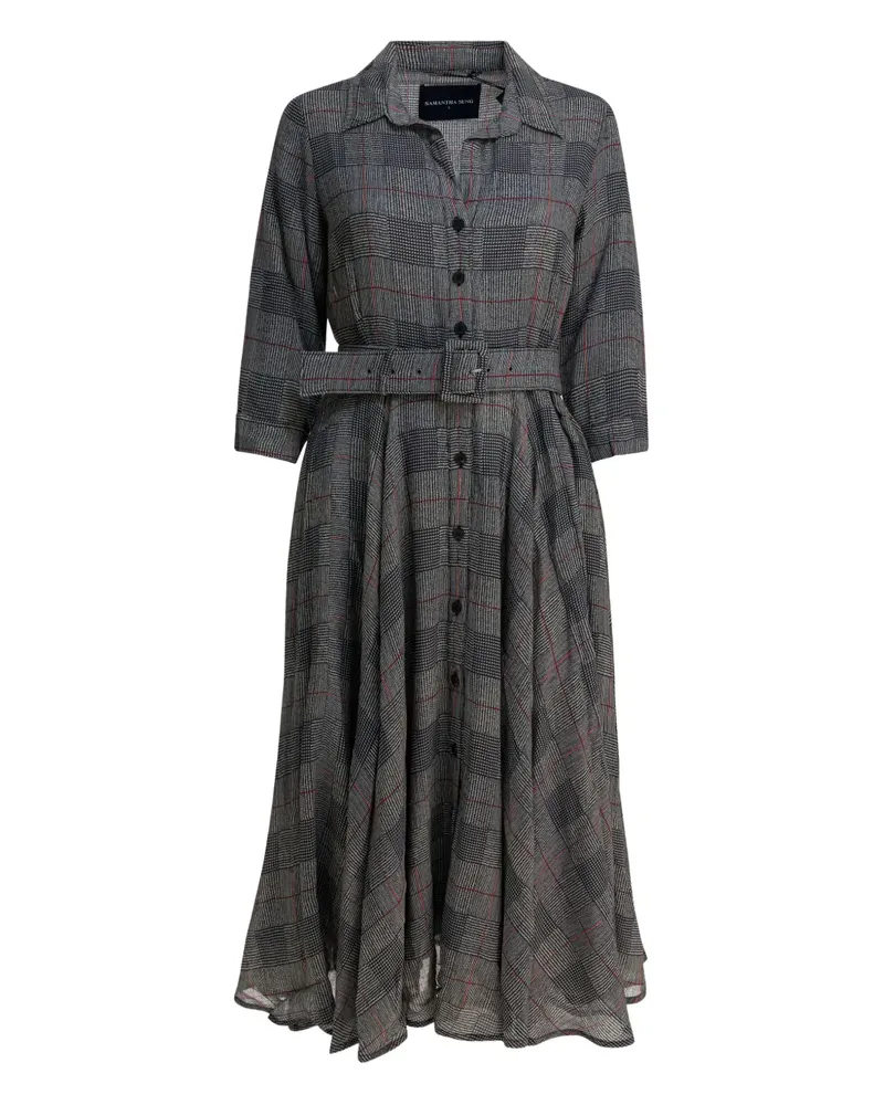 Samantha Sung Kariertes Kleid mit Gürtel - Grau Grau