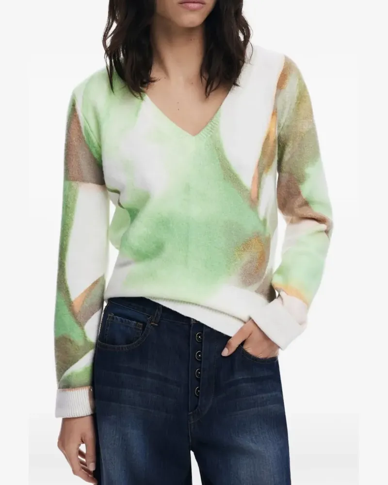 Desigual abstract-print V-neck sweater - Grün Grün
