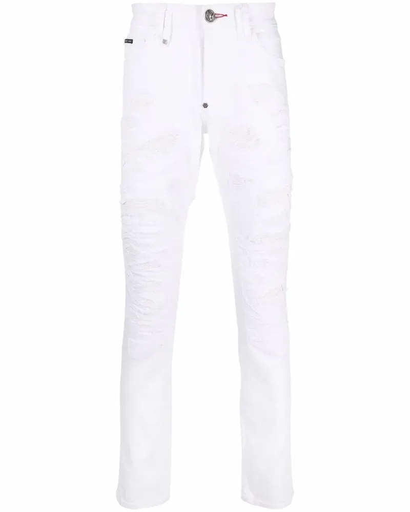 Philipp Plein Gerade Jeans im Destroyed-Look - Weiß Weiß