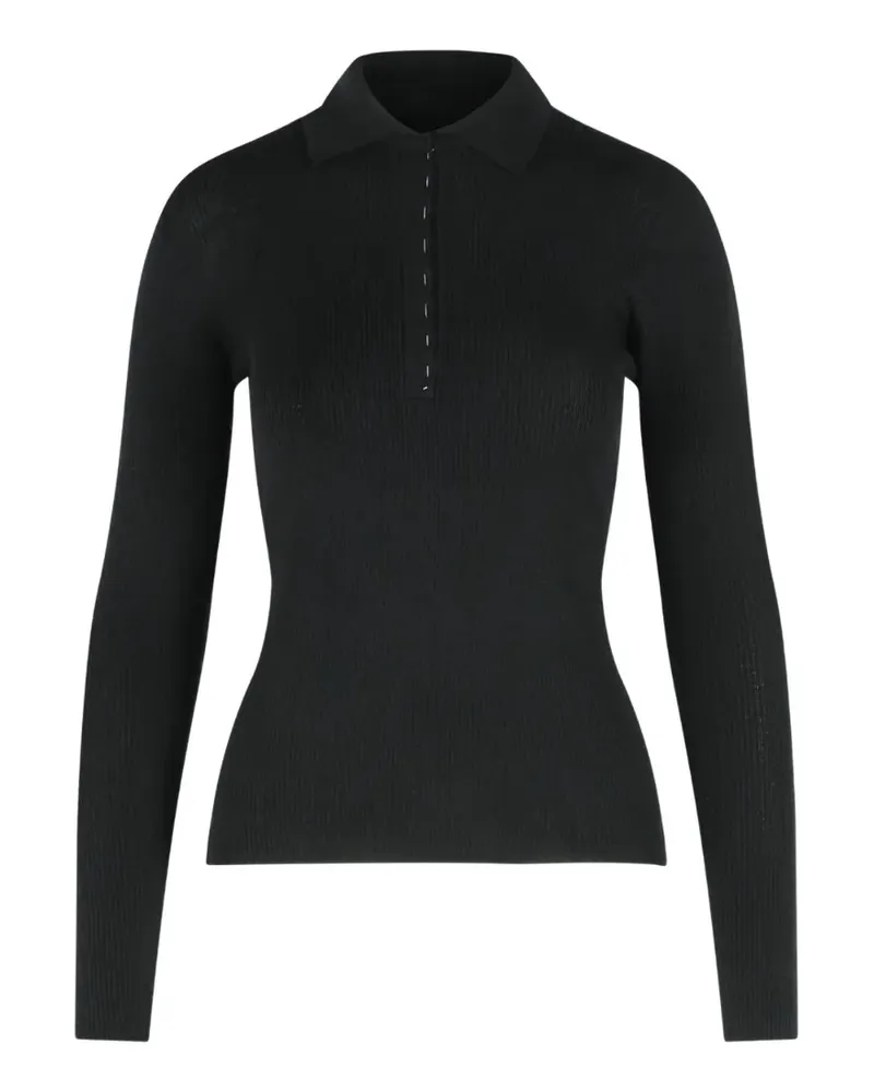 Max Mara Polo-Oberteil aus Rippstrick mit V-Ausschnitt - Schwarz Schwarz