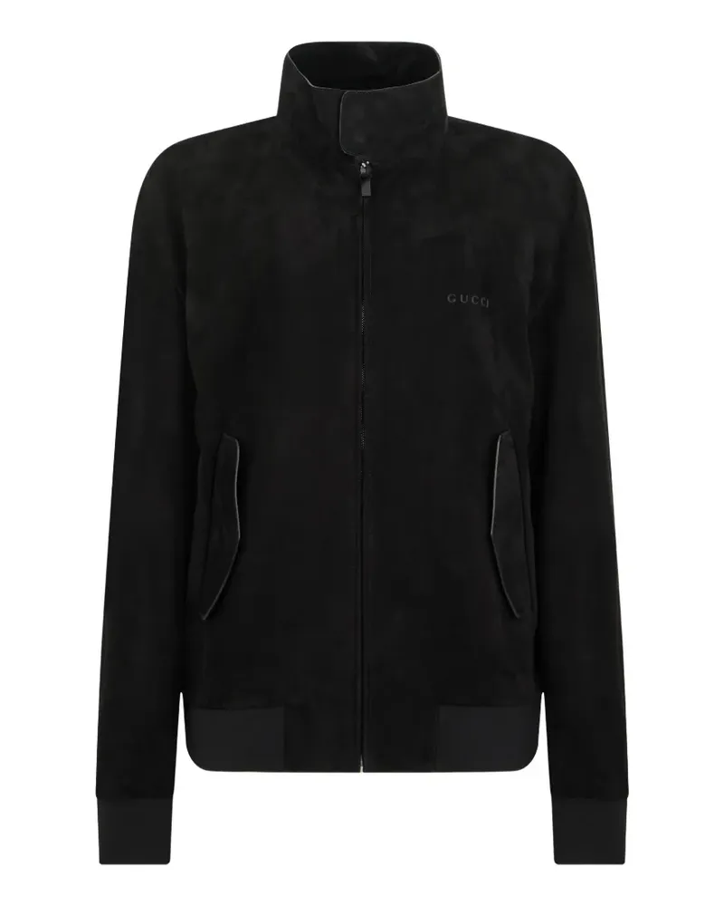 Gucci Lederjacke mit Logo-Stickerei - Schwarz Schwarz
