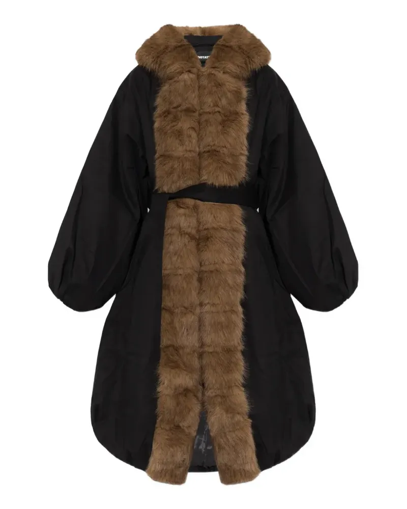 ROTATE Birger Christensen faux-fur collar coat black - Schwarz Schwarz