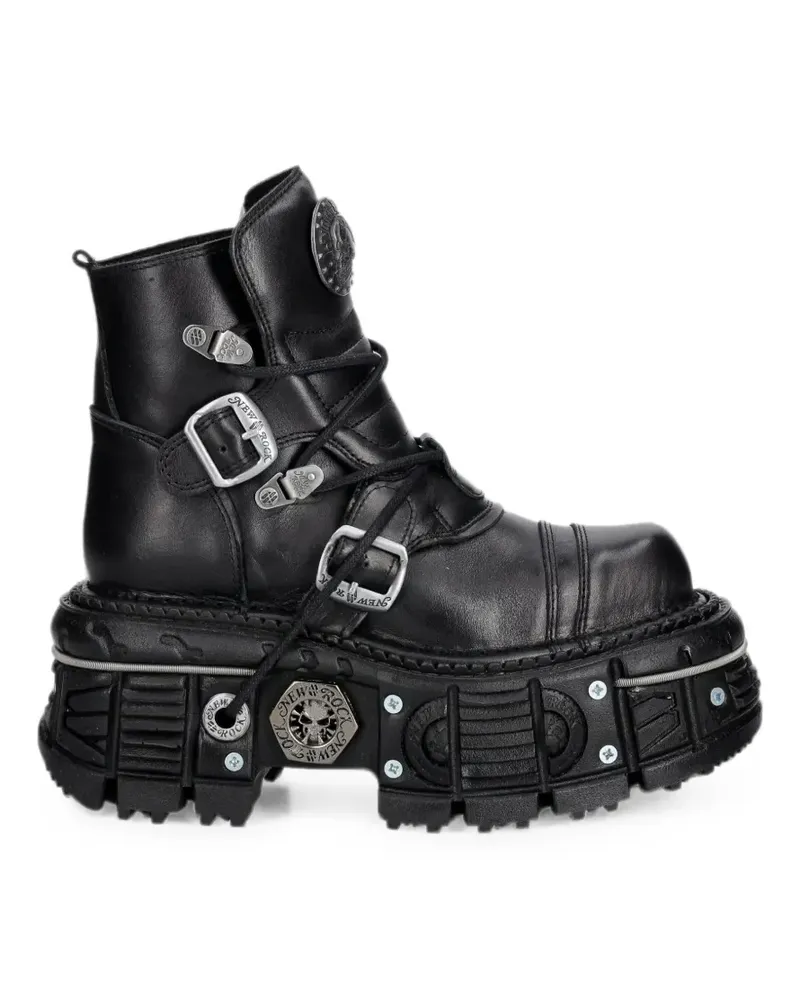 New Rock buckle-fastening platform boots - Schwarz Schwarz