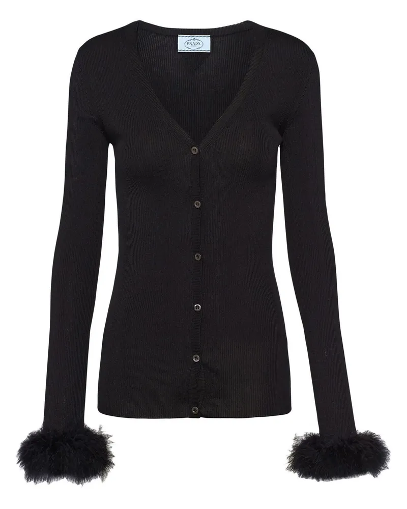Prada Gerippter Cardigan - Schwarz Schwarz