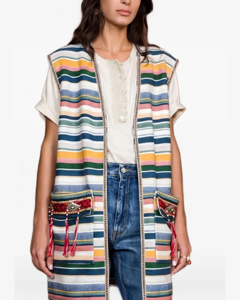 Fortela striped-pattern tassel-detail sleeveless vest - Weiß Weiß