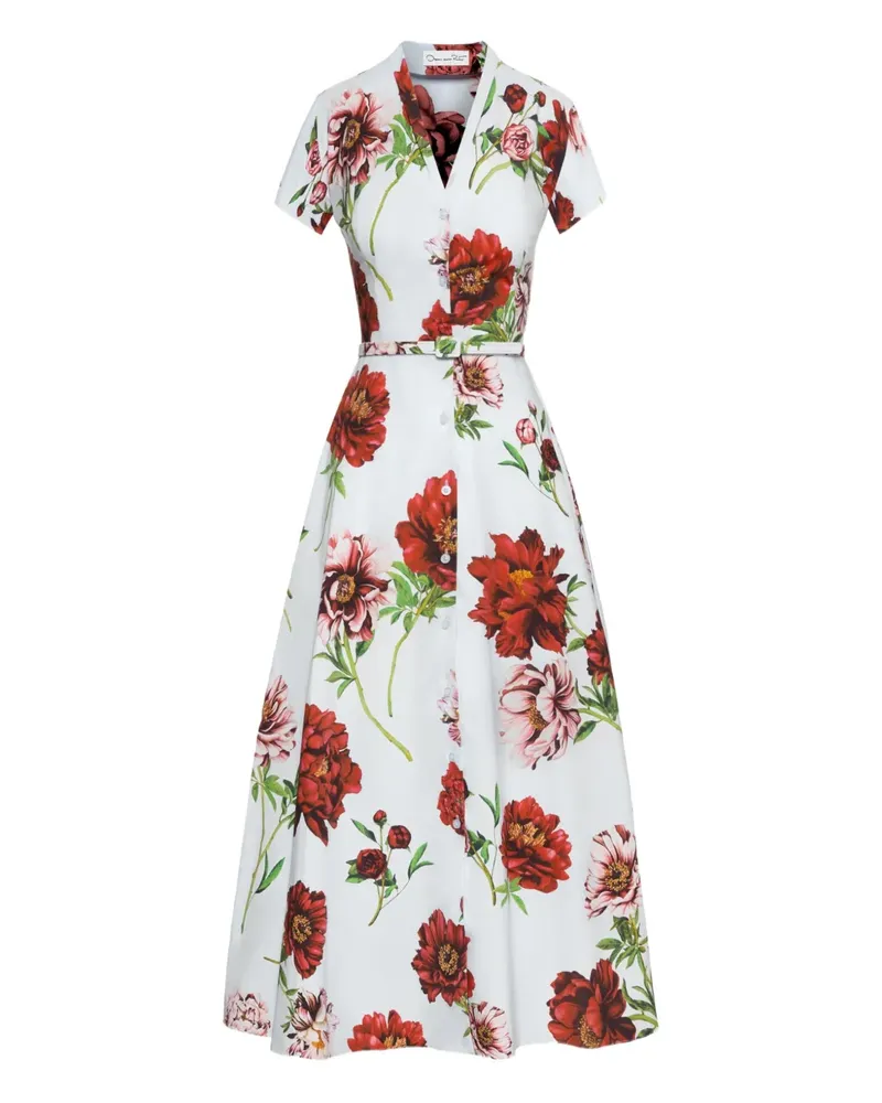 Oscar de la Renta Midikleid mit Gürtel - Weiß Weiß