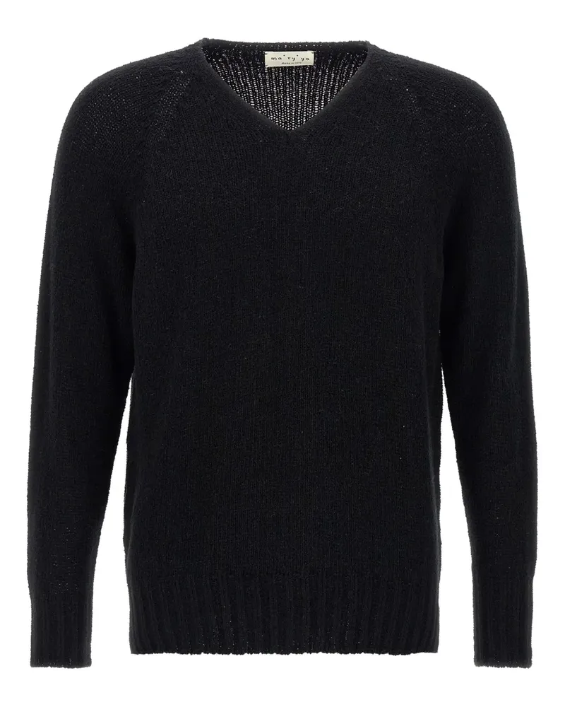 MA'RY'YA Bouclé-Pullover mit V-Ausschnitt - Schwarz Schwarz